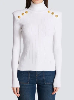 Women Balmain Knit Jumper With Gold Buttons