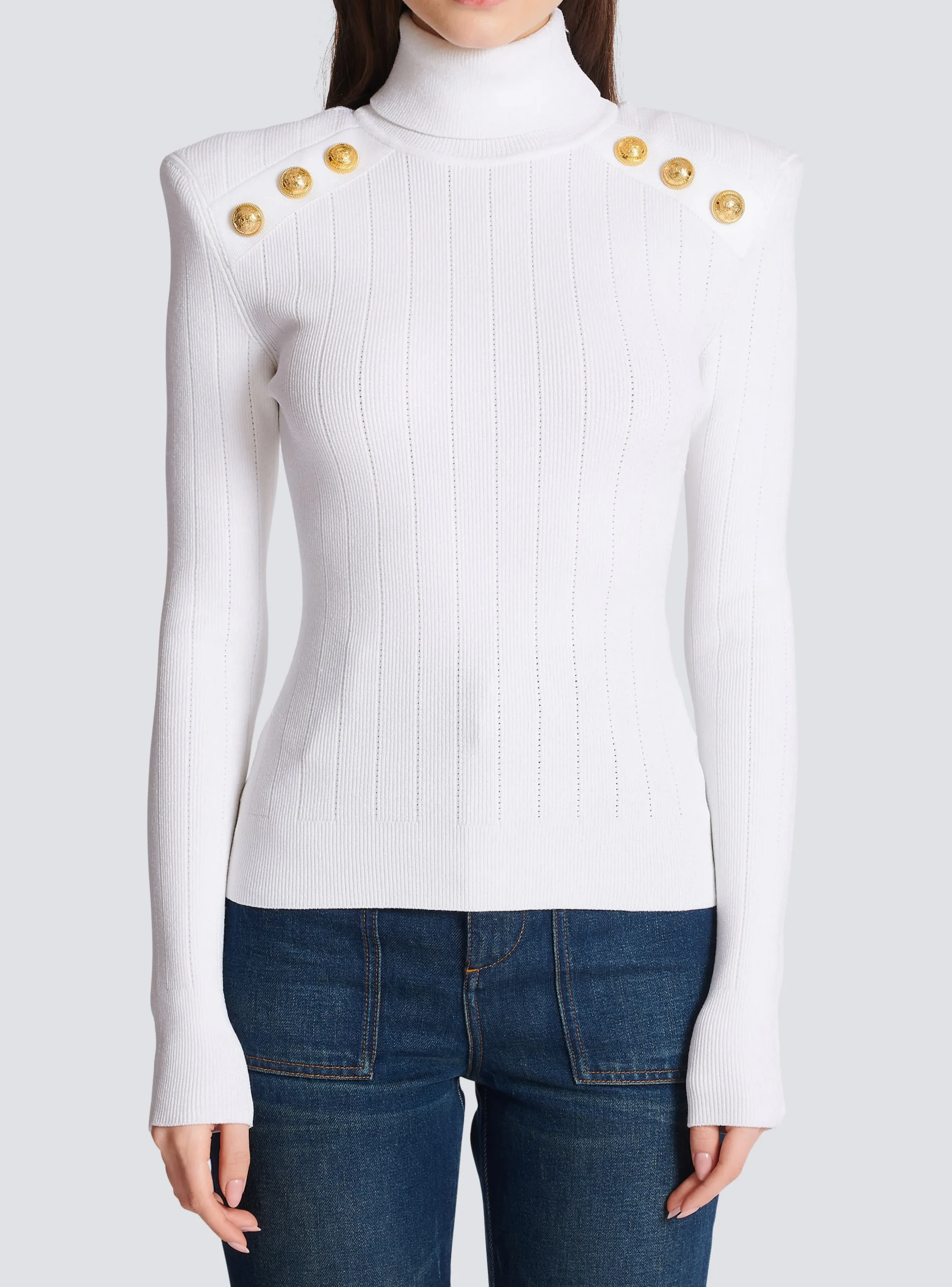 Women Balmain Knit Jumper With Gold Buttons
