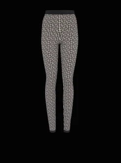 Women Balmain Knit Leggings With Monogram