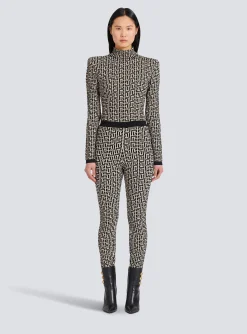 Women Balmain Knit Leggings With Monogram