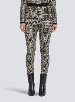 Women Balmain Knit Leggings With Monogram