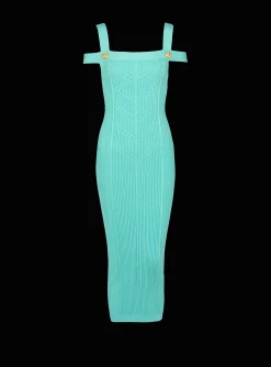 Women Balmain Knit Midi Dress With Double Straps
