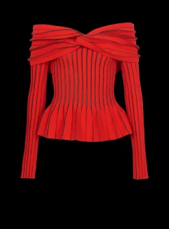 Women Balmain Knotted Off-the-shoulder Top