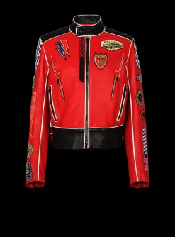Balmain Lambskin Jacket With Racing Patches