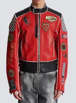 Balmain Lambskin Jacket With Racing Patches