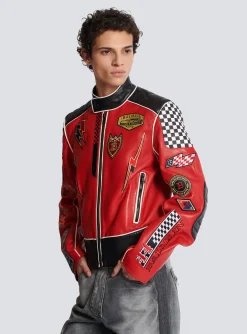Balmain Lambskin Jacket With Racing Patches