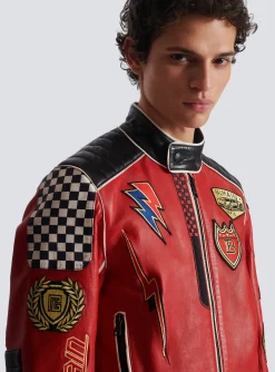 Balmain Lambskin Jacket With Racing Patches