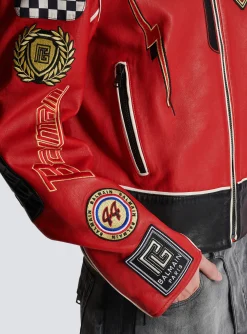 Balmain Lambskin Jacket With Racing Patches