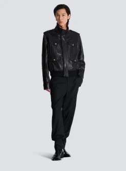 Balmain Lambskin Leather Jacket With 4 Pockets