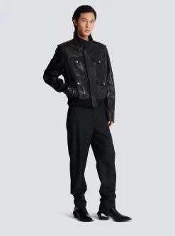 Balmain Lambskin Leather Jacket With 4 Pockets