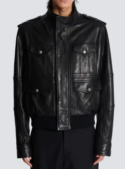 Balmain Lambskin Leather Jacket With 4 Pockets