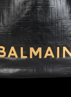 Women Balmain Large 1945 Soft Hobo Bag In Embossed Crinkled Calfskin With A PB Labyrinth Monogram