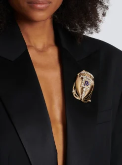 Women Balmain Large Beetle Brooch Set With Crystals