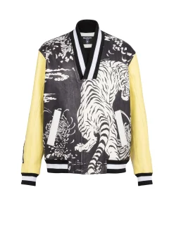 Balmain Leather Varsity Jacket With Tiger Print
