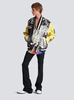 Balmain Leather Varsity Jacket With Tiger Print