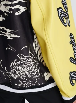 Balmain Leather Varsity Jacket With Tiger Print