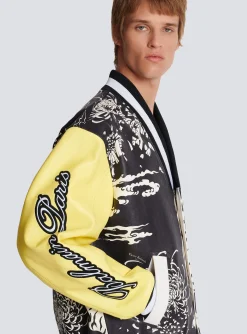 Balmain Leather Varsity Jacket With Tiger Print