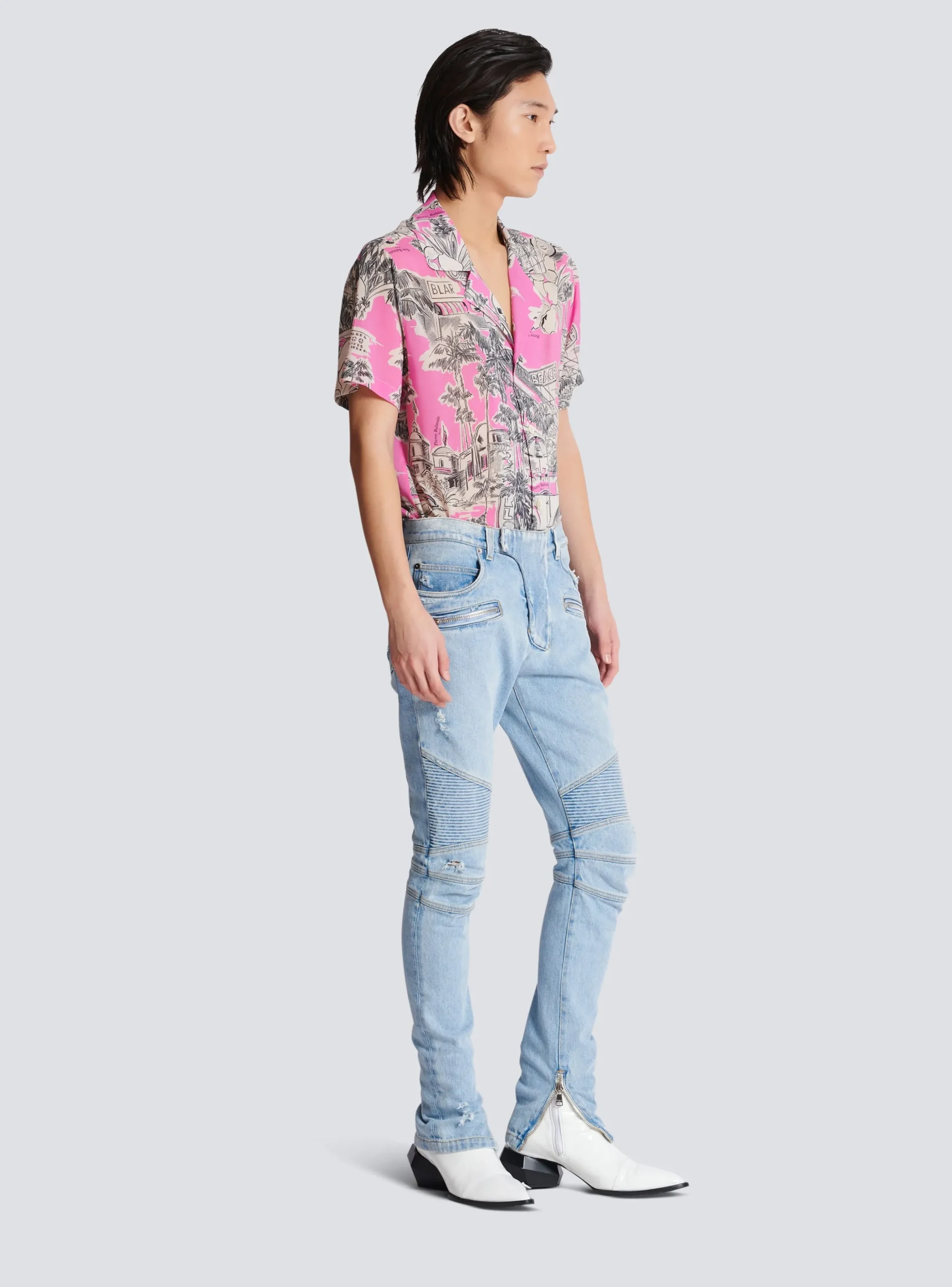 Balmain Light Denim Biker Jeans