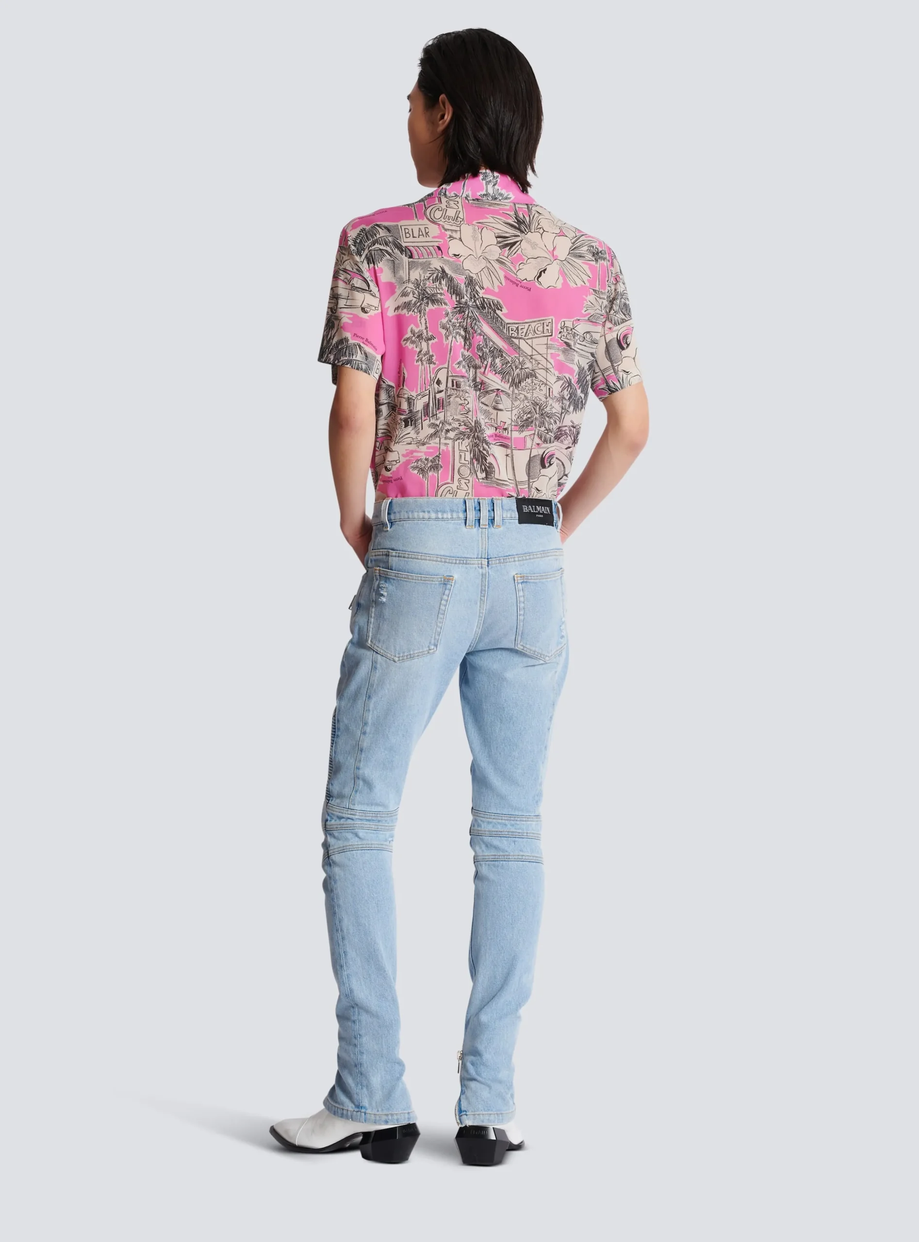 Balmain Light Denim Biker Jeans