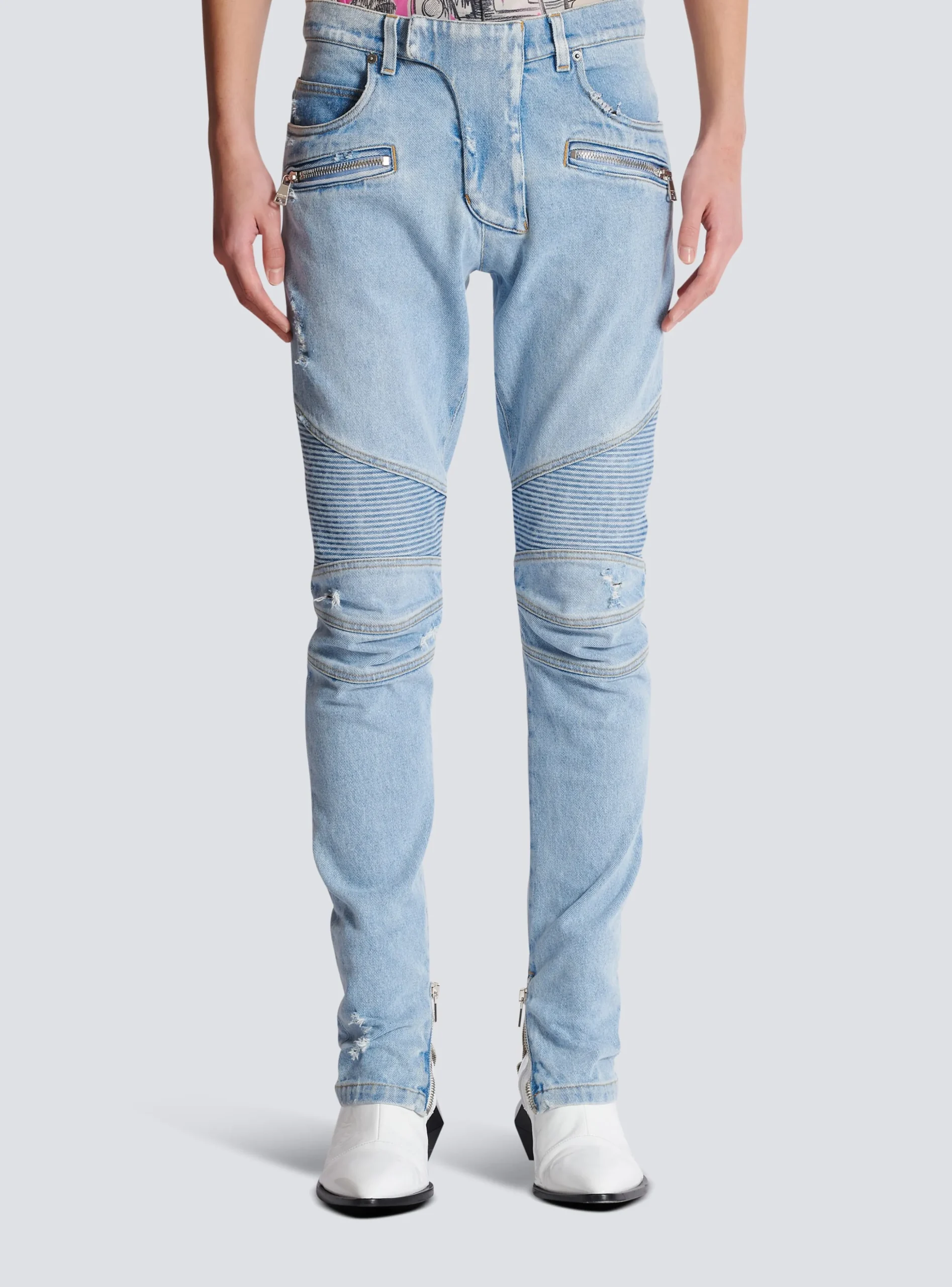 Balmain Light Denim Biker Jeans