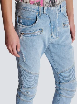 Balmain Light Denim Biker Jeans