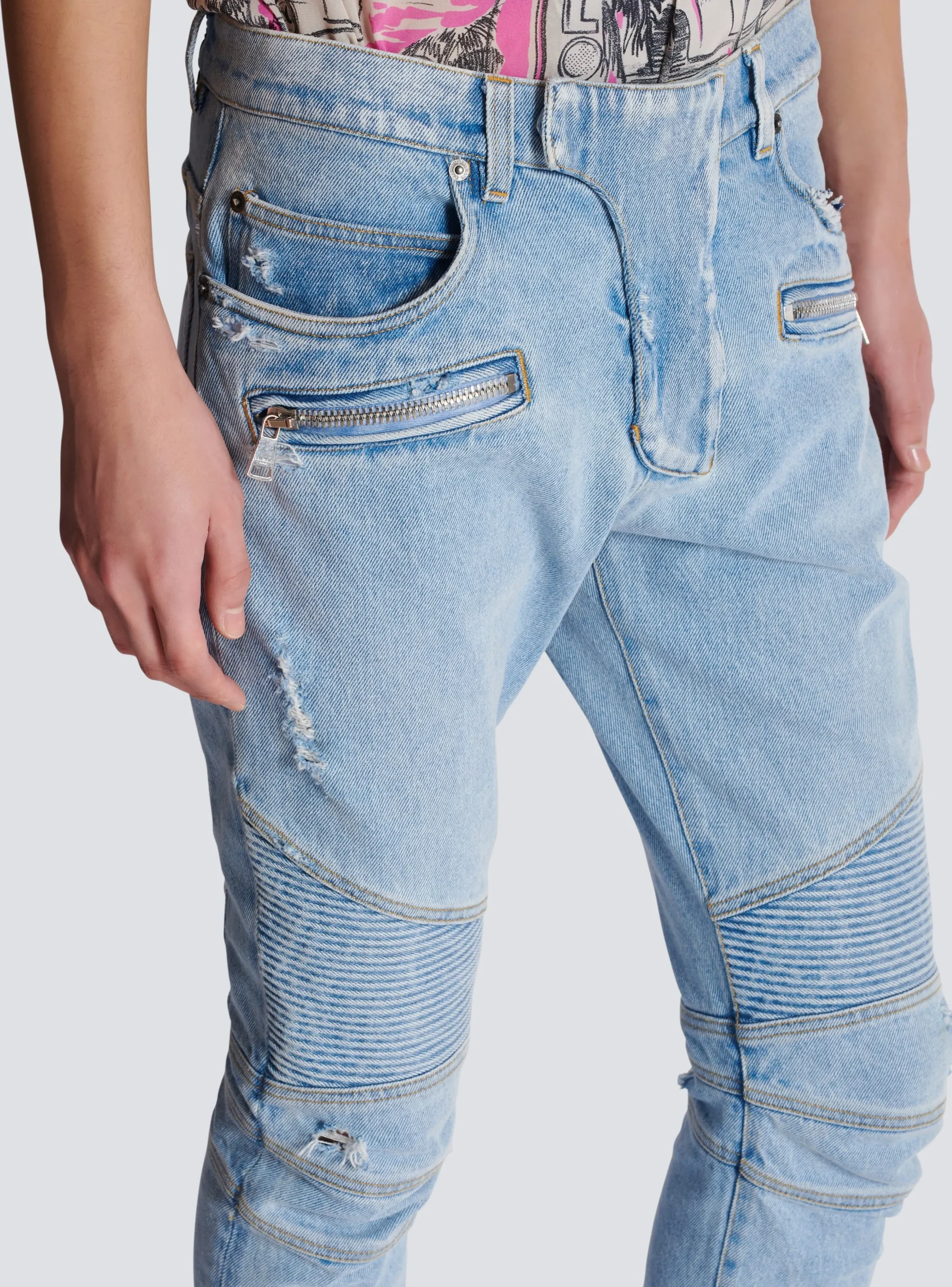 Balmain Light Denim Biker Jeans