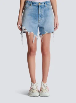 Women Balmain Light Denim Shorts