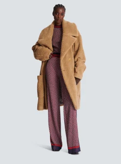 Women Balmain Long Double-breasted Buttoned Coat