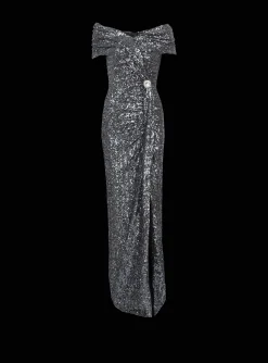 Women Balmain Long Draped Sequin Dress