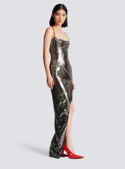 Women Balmain Long Dress With Chain Straps