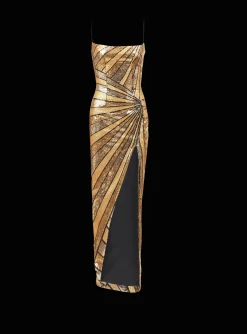 Women Balmain Long Dress With Sequin Embroidery