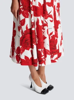 Women Balmain Long Pleated Crepe Tulip Skirt