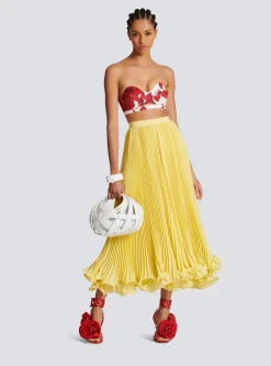 Women Balmain Long Pleated Skirt With Ruffles