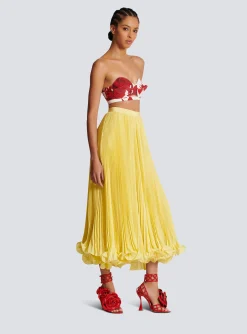 Women Balmain Long Pleated Skirt With Ruffles