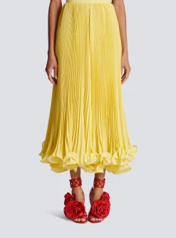 Women Balmain Long Pleated Skirt With Ruffles
