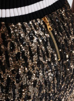 Women Balmain Long Skirt With Sequin Embroidery