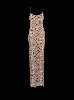 Women Balmain Long Strappy Snakeskin Knit Dress