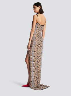 Women Balmain Long Strappy Snakeskin Knit Dress