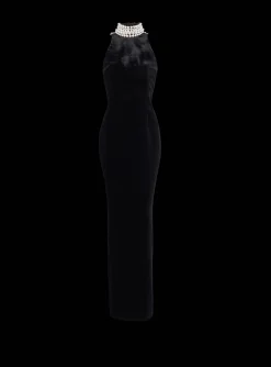 Women Balmain Long Velvet Halterneck Dress