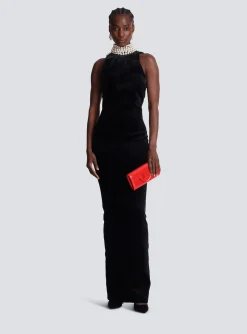 Women Balmain Long Velvet Halterneck Dress