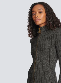 Women Balmain Lurex Knit Zip Dress