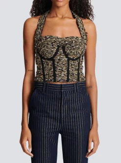 Women Balmain Lurex Tweed Halterneck Bustier