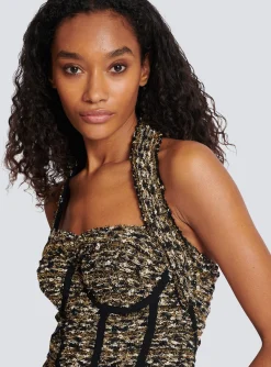 Women Balmain Lurex Tweed Halterneck Bustier