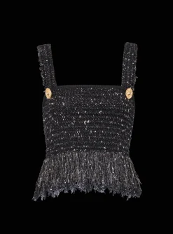 Women Balmain Lurex Tweed Strappy Top