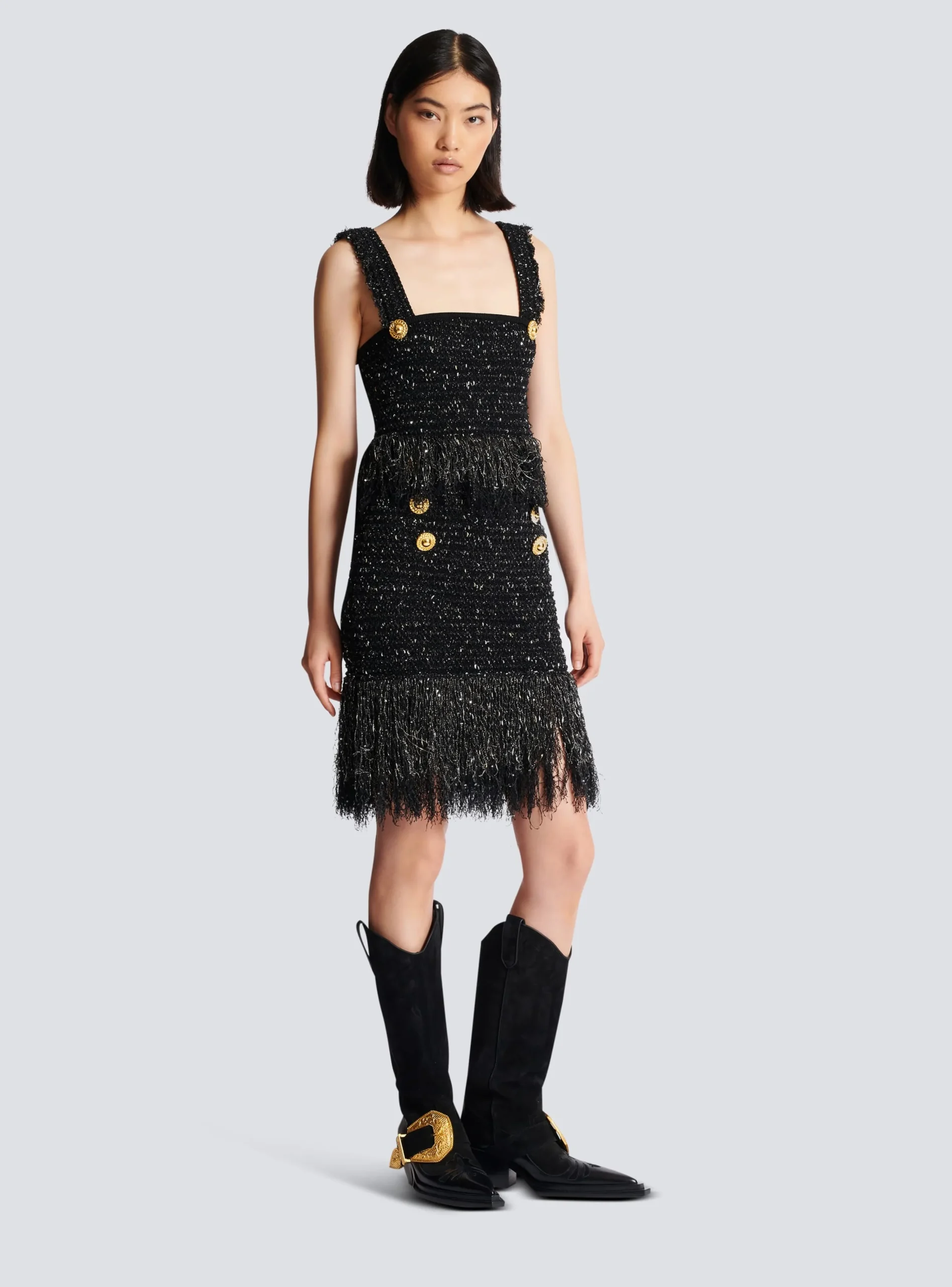 Women Balmain Lurex Tweed Strappy Top