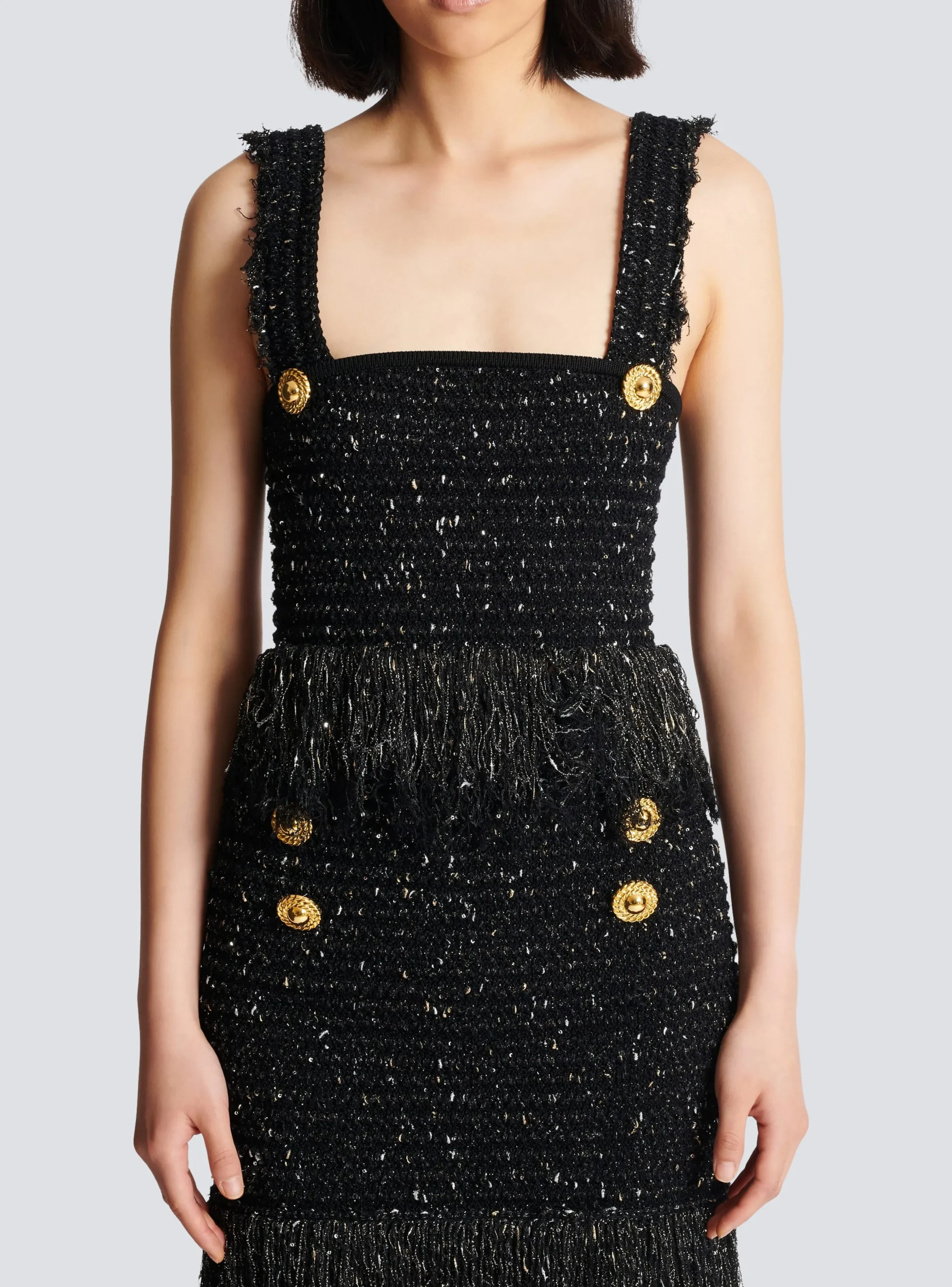 Women Balmain Lurex Tweed Strappy Top