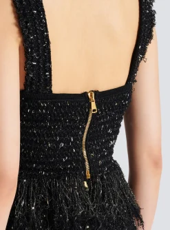 Women Balmain Lurex Tweed Strappy Top