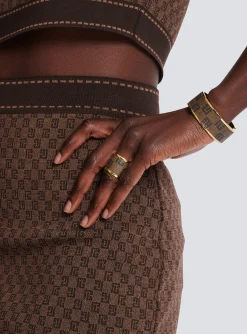 Women Balmain Metal And Canvas Mini Monogram Ring