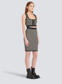 Women Balmain Mid-length Knit Skirt With Monogram