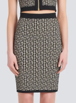 Women Balmain Mid-length Knit Skirt With Monogram